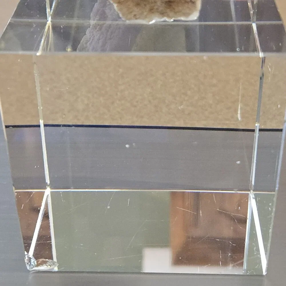 Clear Quartz Crystal Geode Mineral Specimen Display Piece on Cube Base READ
